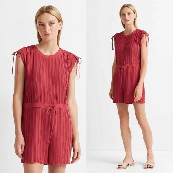 NEW Club Monaco Rose Pink Viga Pleated Tie Waist Romper Size 12 - Picture 1 of 9